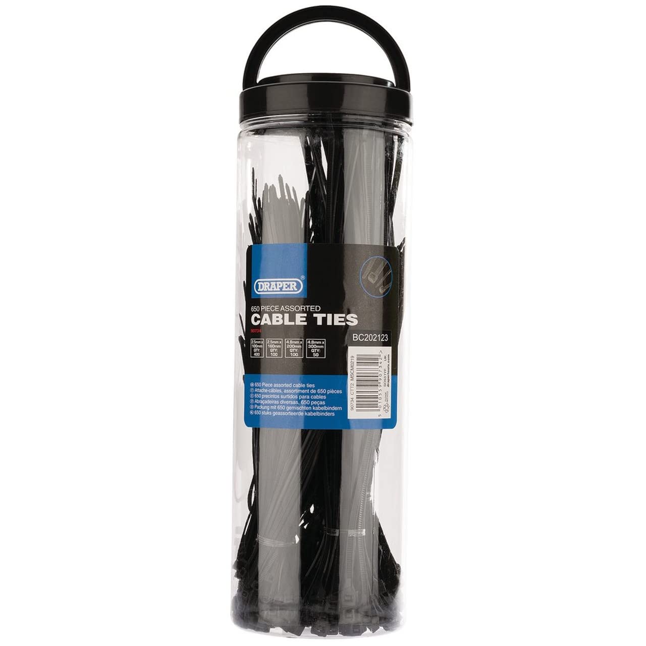 Draper 90734 Assorted Cable Ties (650 Piece), Clear