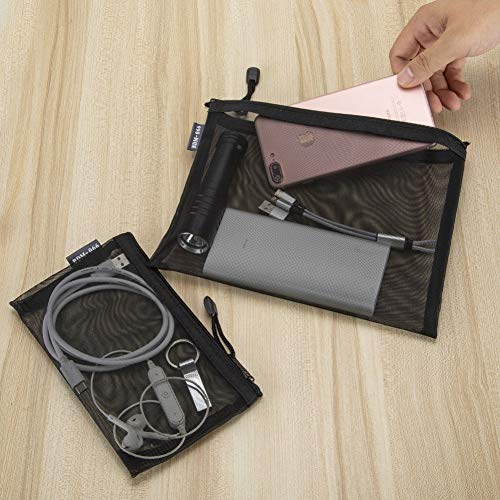 HRX Package Nylon Mesh Cosmetic Zipper Bags, 6PCS Black Makeup Pouches Pen Pencil Organizer Case for Travel Purse Diaper Bag (A5 x 3pcs, A6 x 3pcs)