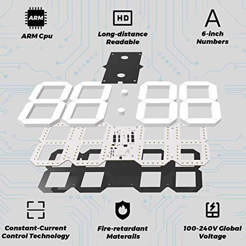 CHKOSDA-3D-Digital-Wall-Clock-6-LED-Numbers-Countdown-Clock-Remote-Control-Ultra-Thin-Design-Large-Calendar-Auto-Dimmer-8-Level-Adjustable-Brightness-Office-ClockBlack-Shell-White