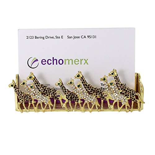 Family of Giraffes Business Card Holder for Desk Display Stand Gold Bejeweled