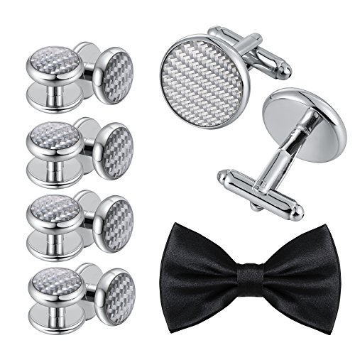 Aienid Cufflinks and Shirt Stud Set for Men Silver Classic Cufflinks and Studs Set Gift Cuff Links
