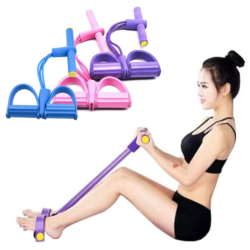 DZOZO Multifunction Resistance Training 4 Tube Pedal Resistance Band Home Gym Equipment Ankle Puller Tension Rope Sit-up Bodybuilding Expander Workout Band for Women/Men