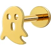 FINE4U 16G Halloween Screw on Body Jewelry - ASTM F136 Titanium Gothic Studs for Helix, Conch, Tragus, Hypoallergenic Flatback Cartilage Piercing Jewelry