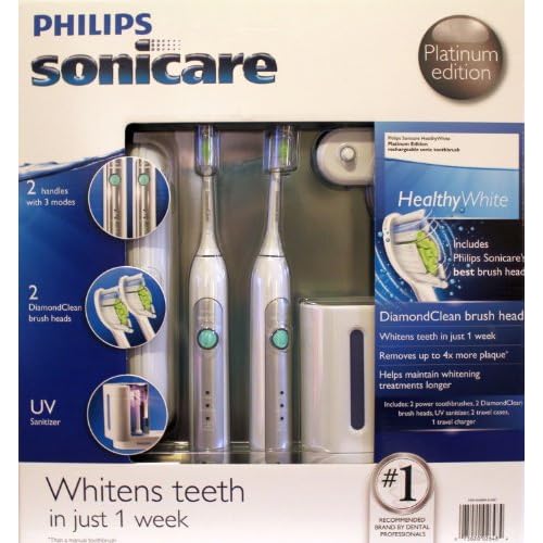 Philips Sonicare HX6733/90 HealthyWhite 3 Mode Platinum Edition Rechargeable Toothbrush 2-Pack Bundle (2 Power... image
