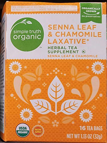 Simple Truth Organic Senna Leaf & Chamomile Laxative Herbal Tea 16 Ct Tea Bags (Pack of 2)