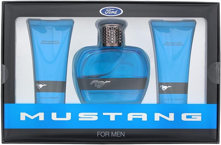 Mustang Blue 3 Piece Gift Set Eau De Toilette Aftershave Balm Hair Body Wash