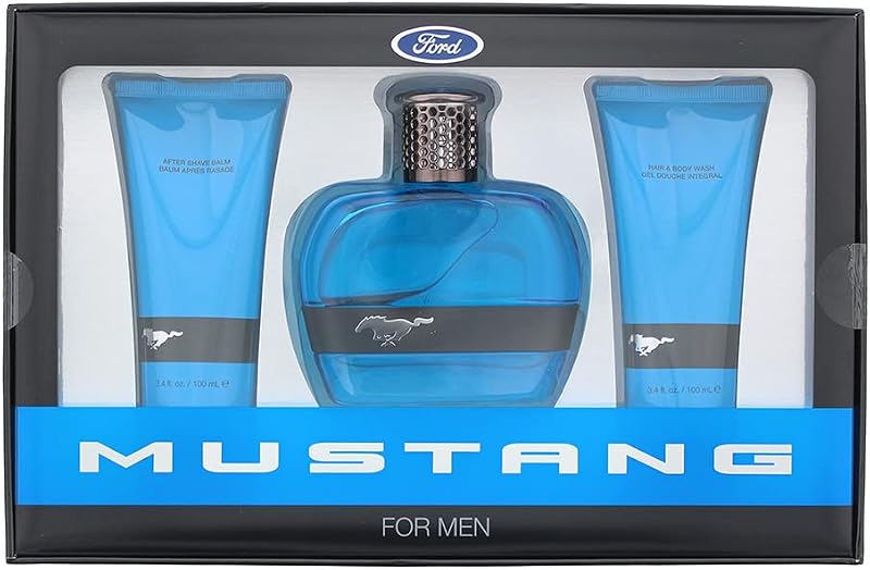 Mustang Blue 3 Piece Gift Set Eau De Toilette Aftershave Balm Hair Body Wash