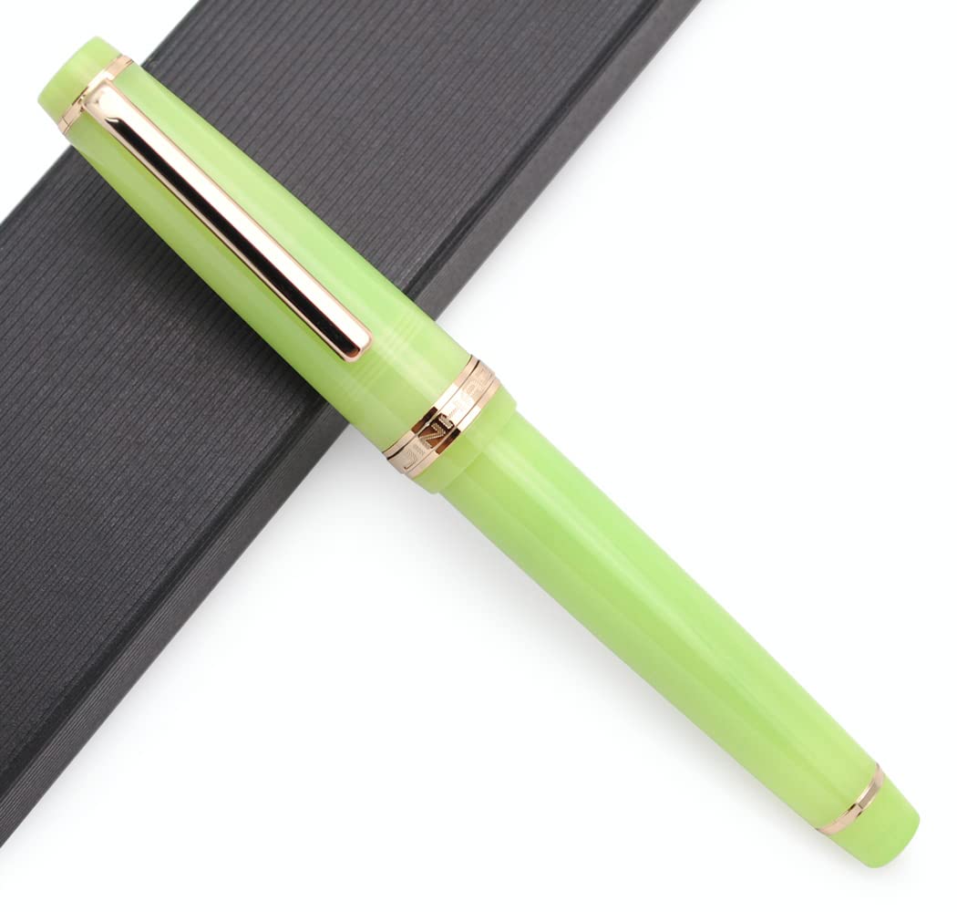JINHAO 82 Celluloid Fountain Pen Acrylic Ink Pen with Ink Converter (Fine Nib, Gold Clip-Transparent Green)