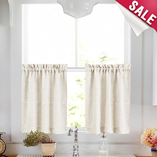 Kitchen Tier Curtains 36 Inch Linen Textured Cafe Curtains Short