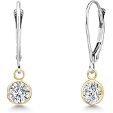 Gem Stone King 14K Two Tone Gold Gemstone Birthstone Leverback Dangle Earrings for Women | Round 5MM | Gold Jewelry for Her Mom Wife