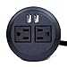 ApexDesk Desktop Power Grommet with Two Power Sockets, Two Quick USB Charging Ports, 6ft Power Cord and Lock Ring (Black)
