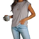Women's Cap Sleeve Tank Top Crew Neck T Shirts Loose Fit Basic Summer Casual Tee Tops