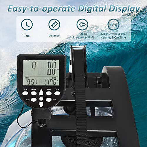 image for Goplus Water Rowing Machine, Adjustable Resistance Dual Track Rower wi