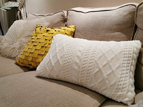 Lumbar Decorative Throw Pillow Cover Sweater Knit Rectangular Cushion Case for Couch, Chair, Bed and Home Accent Decor, 12 x 20 Inch / 30 x 50 cm Beige