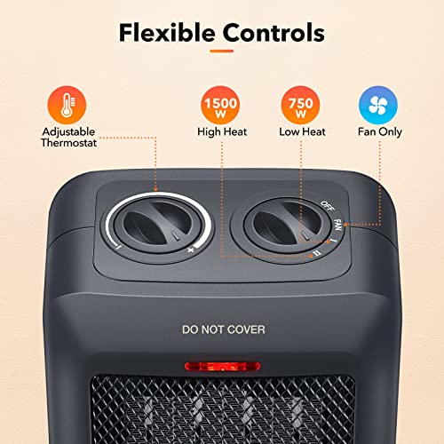 Space Heater 1500W Electric Ceramic Portable Heater Indoor Use 2 in 1