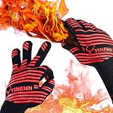 YINENN BBQ Grill Gloves with 932°F Heat Resistant and Insulated Silicone for Barbecue with Grilling,Smoker,Cooking and Oven,Baking,Fireplace,Frying and Kitchen-1 Pairs XL (13.5 Inches)-Red
