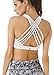 QUEENIEKE Women's Medium Support Strappy Back Energy Sport Bra Cotton Feel Size S Color Angle White