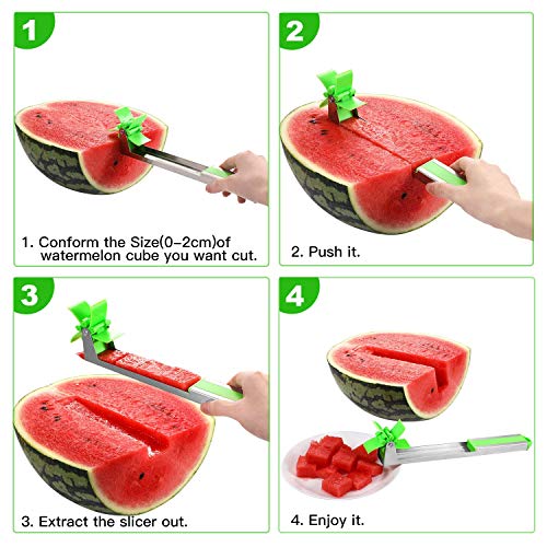 4 Pack Fruit Slicer Carving Set, Stainless Steel Watermelon Windmill Slicer Corer Cutter Knife Tongs & Fruit Scoop Dig Pulp Separator & Melon Baller Scoop and Fruit Carving Knife