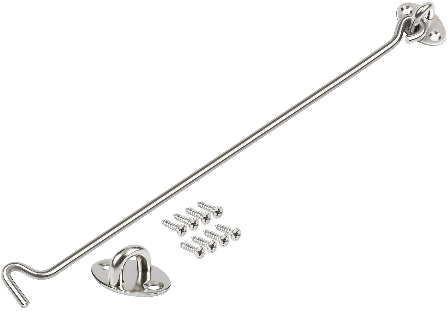 ZiYuya Hook and Eye Latch Door Lock, Stainless Steel Gate Cabin Hook Eye Latch Door Lock Hooks Latches for French Wooden Gate Window Brace Shed Catch Hooks Silver 14 Inch