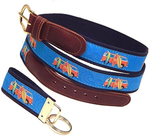 Preston Leather Surfboards Ribbon Belt, Ocean Blue, Sizes 30 to 50, FREE Matching Key Ring