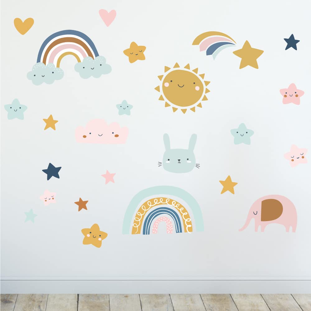 Sunnywall Wall Sticker - Baby Illustration Rainbow Wall Tattoo Children's Room Baby Wall Sticker - 6 x A4 Set