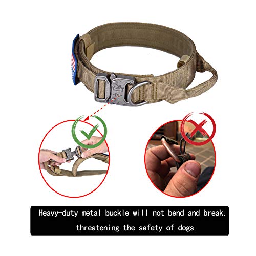 AIRGOOD Tactical Dog Collar K9 Pet Dogs with USA American Flag Patch - Military Training Collar Adjustable Nylon Heavy Duty Metal Buckle and Handle for Medium Large Dogs Size L