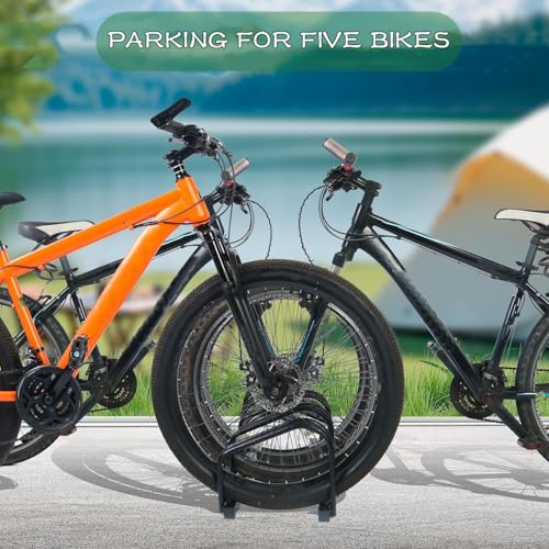 Beauenty 5 Bike Floor Parking Rack Stand,Bike Storage Stand Indoor/Outdoor Bicycle Storage Organizer Bike Front & Rear Wheel Rack Garage Parking Holder for Home Adult Kids Mountain Bike Road Bike