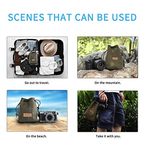 BEIYANG Drawstring Bag Camera Case, waterproof DSLR Camera Bag Soft Portable Lens Case Gadget for Traveling Outdoor and Canon Nikon Sony Pentax Olympus Polaroid Shockproof DSLR Case Yellow Green Black - Thumbnail 6