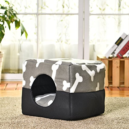 Funnmart Multi-Functional Three-Use Dog Bed 100% Cotton Kennel Pet House Puppy House Pattern Bone Gray Color S/M Cat Bed