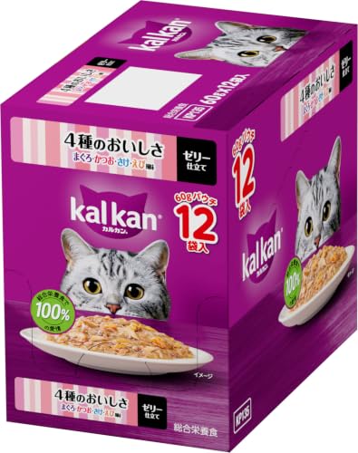 カルカン パウチ 成猫用 60g×12袋 4種のおいしさ まぐろ・かつお・さけ・えび風味 ウェットフード キャットフード 総合栄養食 水分補給 お試し