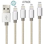 iPhone Charger, 4 Pack 3,6,6,10 Foot Extra Long Charging Cord - Nylon Braided 8 Pin To USB Lightning Charger For iPhone 7,5,5S,6,6S,6 Plus,iPad Air,Mini,iPod(Gold Silver)