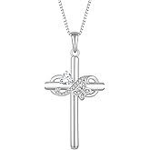 Lwsary Infinity Butterfly Cross Necklace 925 Sterling Silver Crucifix Christian Religious Pendant Birthstone Jewelry for Women