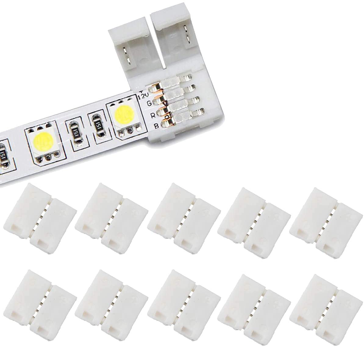 WOWLED 10 Pack 4 Pin RGB LED Strip Light Straight Connectors, 10mm Strip to Strip Solderless Adapter for 5050 SMD Multicolor RGB Strips