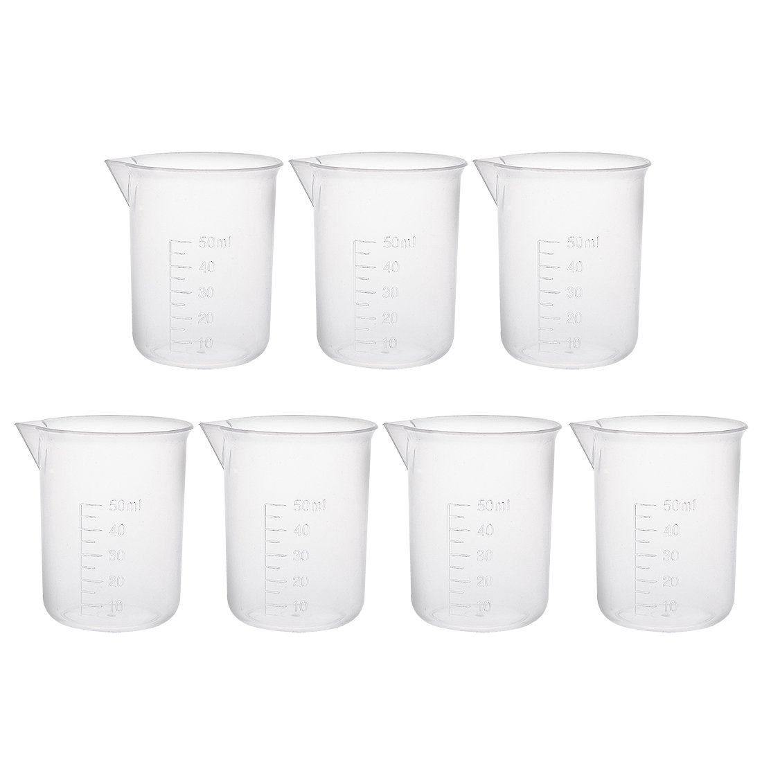 sourcingmap Measuring Cup 50ml PP Plastic Graduated Beaker Transparent for Lab Kitchen liquids 7pcs