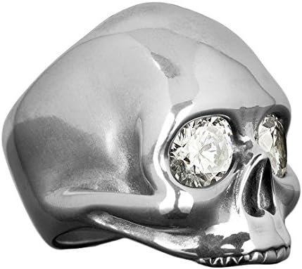 Handcrafted, solid .925 sterling silver, ladies biker skull “JANIS” ring with faux diamonds.