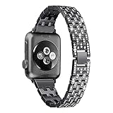 Secbolt Bling Metal Bands Compatible Apple Watch Band 38mm 40mm iWatch Series 4/3/2/1, Dressy Diamond Bracelet Wristband Women, 4 Colors Available, Black