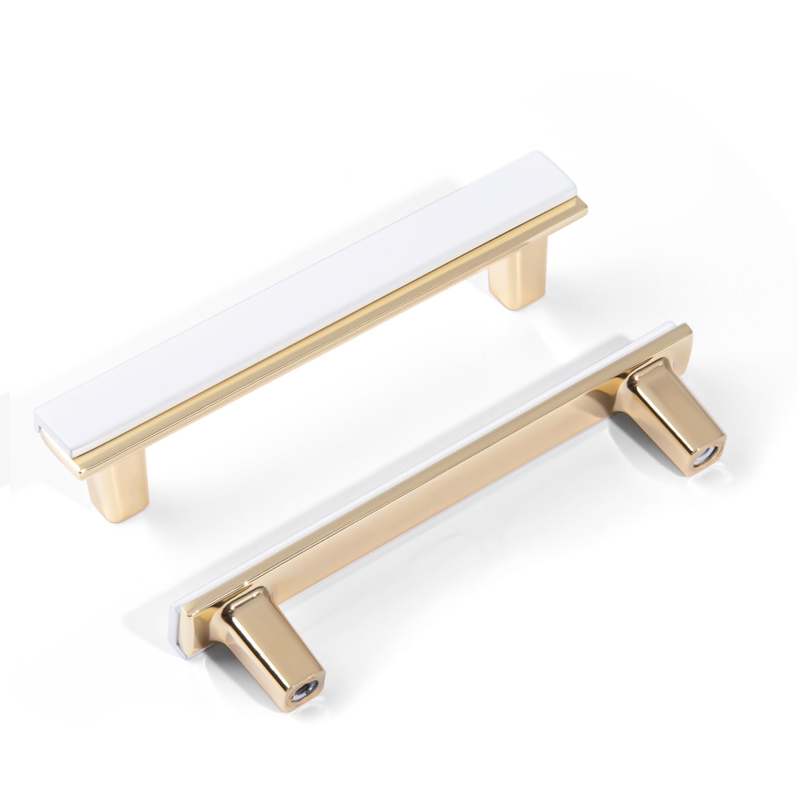 Photo 1 of 10 Pack White and Gold Cabinet Pulls 3-3/4inch(96mm) Brushed Braas Cabinet Handles Gold Kitchen Cabinet Handles Gold Cabinet Hardware for Cupboard Drawer Handles Dresser Pulls