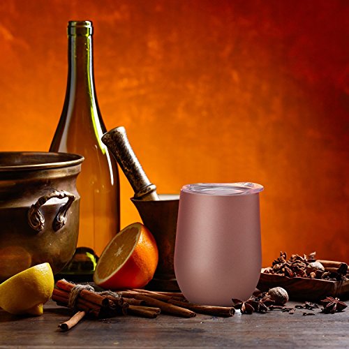 12oz Rose gold Wine Tumbler Stemless Glass Insulated Stainless Steel Coffee Tumbler Cup with Lid for Wine, Coffee, Champagne, Drinks, Cocktails