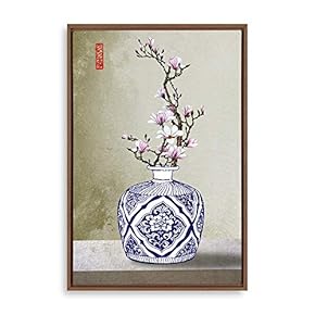 Framed Canvas Wall Art for Living Room, Bedroom Blue and White Porcelain Canvas Prints for Modern Home Decoration Ready to Hang - 16"x24" inches