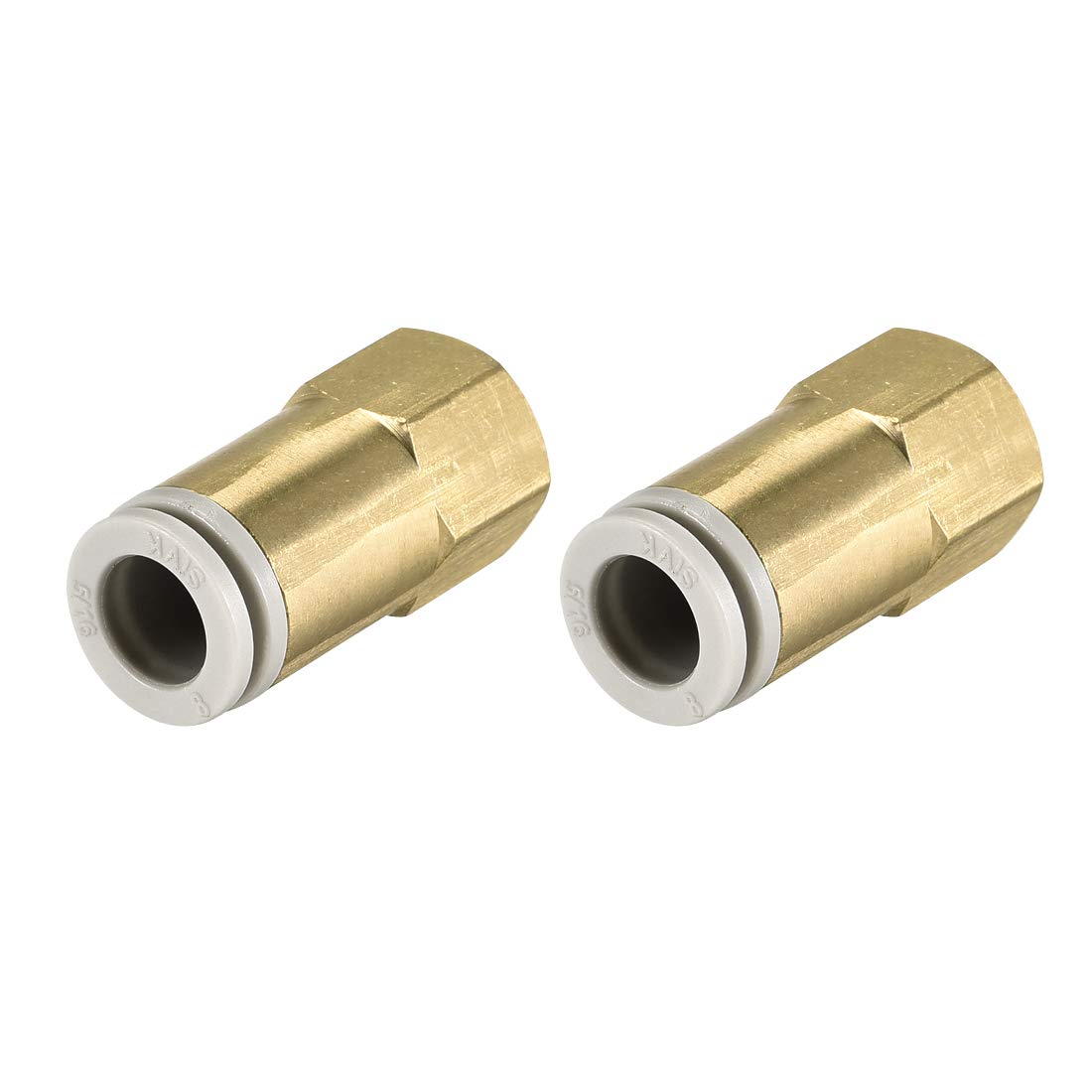 sourcing map Push to Connect Tube Fittings 8mm Tube OD x 1/8 PT Female Straight Pneumatic Connector Pipe Fitting Golden Tone 2Pcs