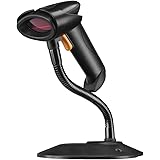 Flexzion USB Wired Barcode Scanner Automatic Handheld Laser Scan Scanning Gun Bar-code Reader with Hands Free Adjustable Stand and 6ft Cable for Supermarket Library File Management Tracking POS