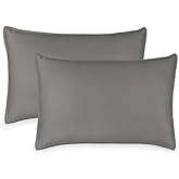 Queen Pillowcases by Pure Bamboo, Genuine 100% Organic Viscose Derived from Bamboo, Luxuriously Soft & Cooling, Double Stitching, Envelope Closure (2 Queen Pillowcases, Graphite)