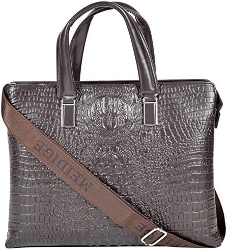 Glowculture Leather Embossed Crocodile Pattern Briefcase Casual Messenger Bag Fashion Handbag Shoulder Bag, Brown