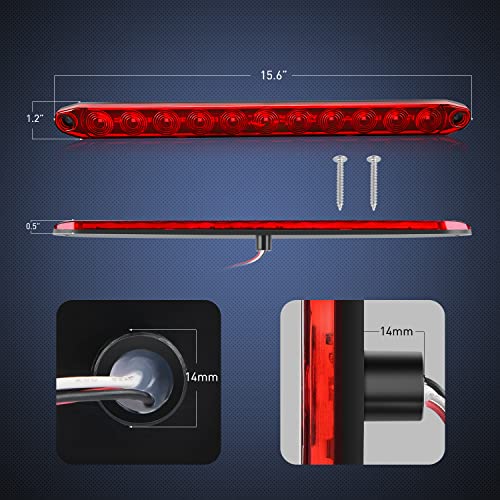 Nilight 2PCS 16Inch 11 LED Red Trailer Light Bar for Park Stop Turn
