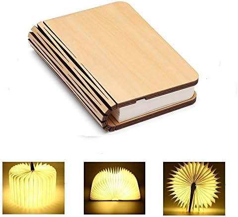 Wooden Book Lamp,Mini Folding Book Light Magnetic USB Rechargeble 880mAh lithium batteries Led Desk Table Lamp for decor,Great Valentines Gifts And Anniversary Gifts for her-Warm White