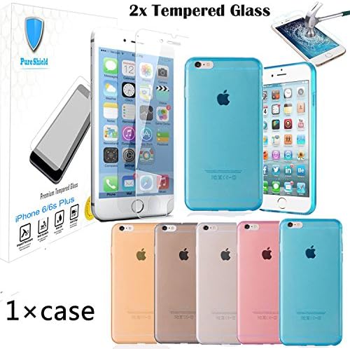 iPhone 6s Plus #1 Pure Shield® [3-Pack ]-SALE HIGHEST QUALITY Case Cover for iPhone 6/6s Plus Case With 2 Pcs Tempered Glass Screen protector for iPhone 6/6s 5.5" Glass &amp; Thin Clear Case (Blue)