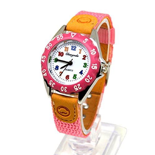 Kids My First Easy Reader Wrist Watch Boys Girls Waterproof Quartz Watch with Nylon Strap (Pink)