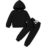 YOUNGER TREE Baby Clothes for Girls Boy Solid Color Hoodie and Sweatpants Outfit Toddler Sweatsuit (Black, 2-3 T)