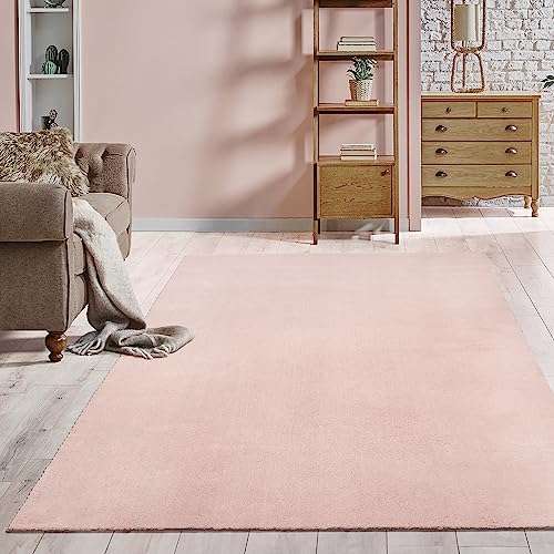 the carpet Relax Moderner Flauschiger Kurzflor Teppich, Anti-Rutsch Unterseite, Waschbar bis 30 Grad, Super Soft, Felloptik, Blush, Rosa, 140 x 200 cm