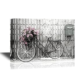Canvas Wall Art - Retro Style Bike with Flowers - Gallery Wrap Modern Home Art | Ready to Hang - 12x18 inches